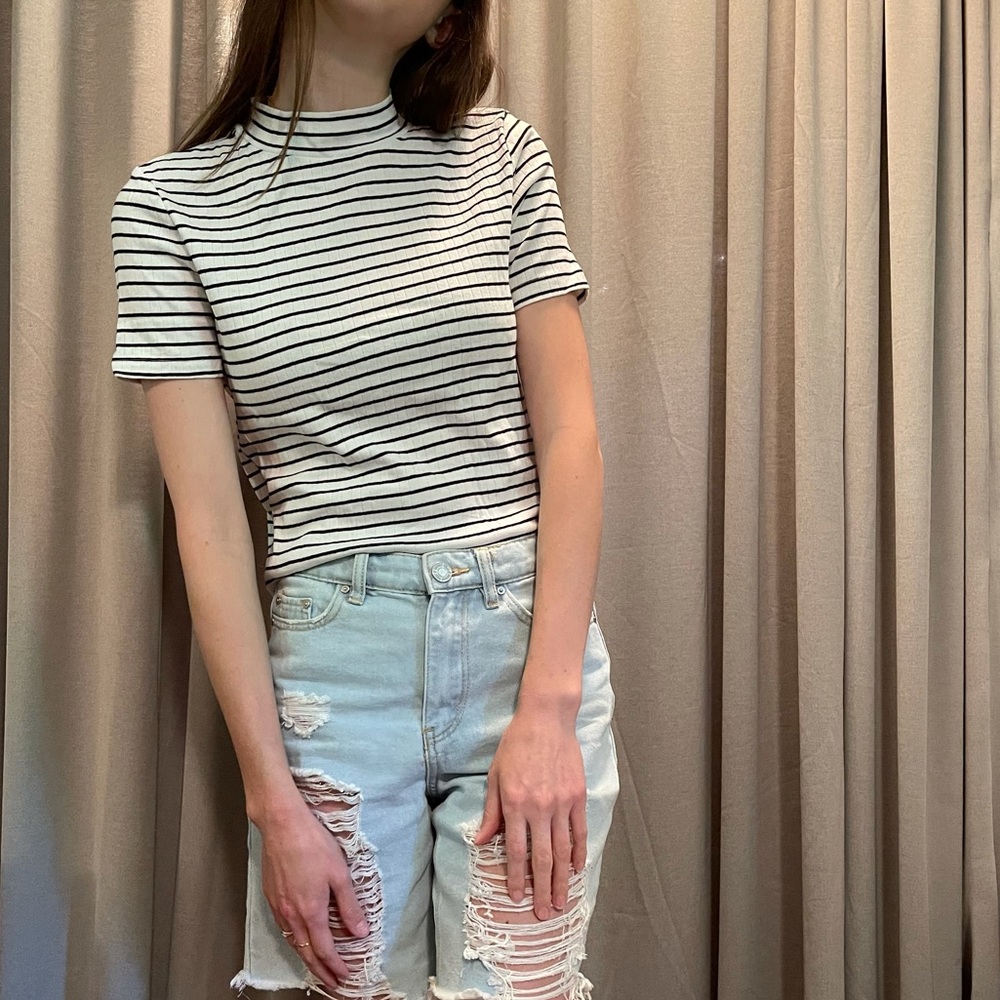 Striped mock neck shirt